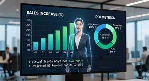 Split screen comparison showing customer using AI virtual try-on on smartphone versus traditional product photo, highlighting the enhanced shopping experience