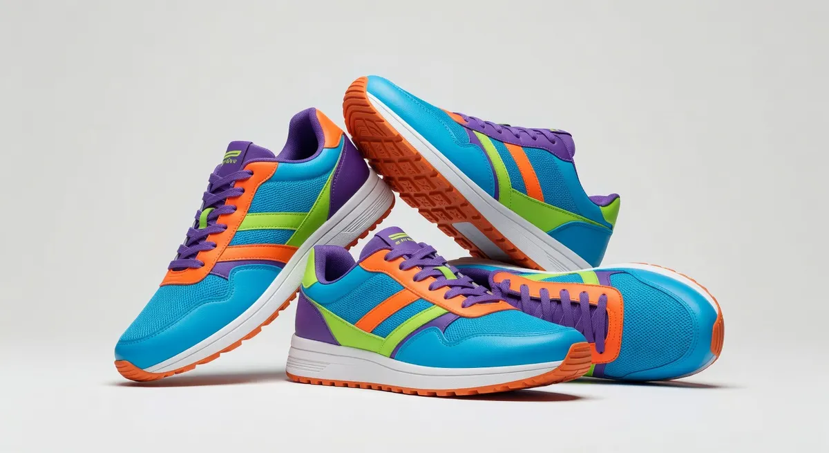 Stylish sneakers displayed on clean white background