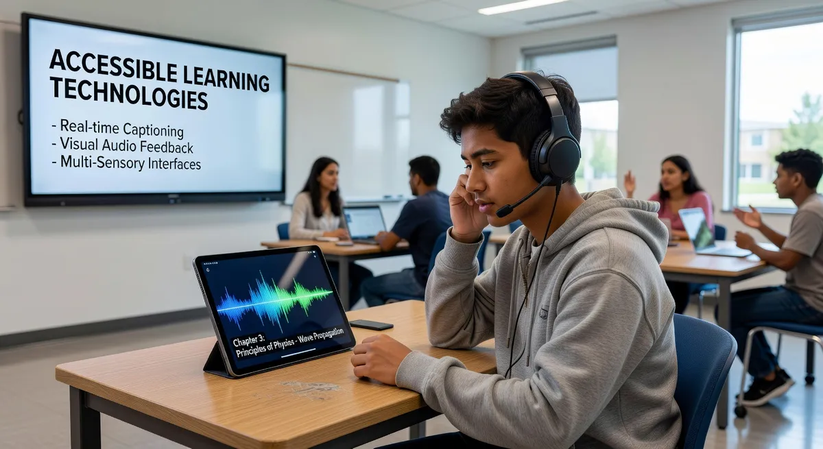 Inclusive education technology showing accessible audio learning tools for students with different learning needs