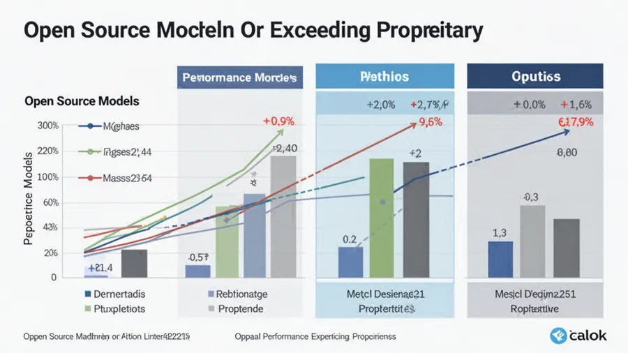 Performance comparison chart showing open source models matching or exceeding proprietary models on key benchmarks