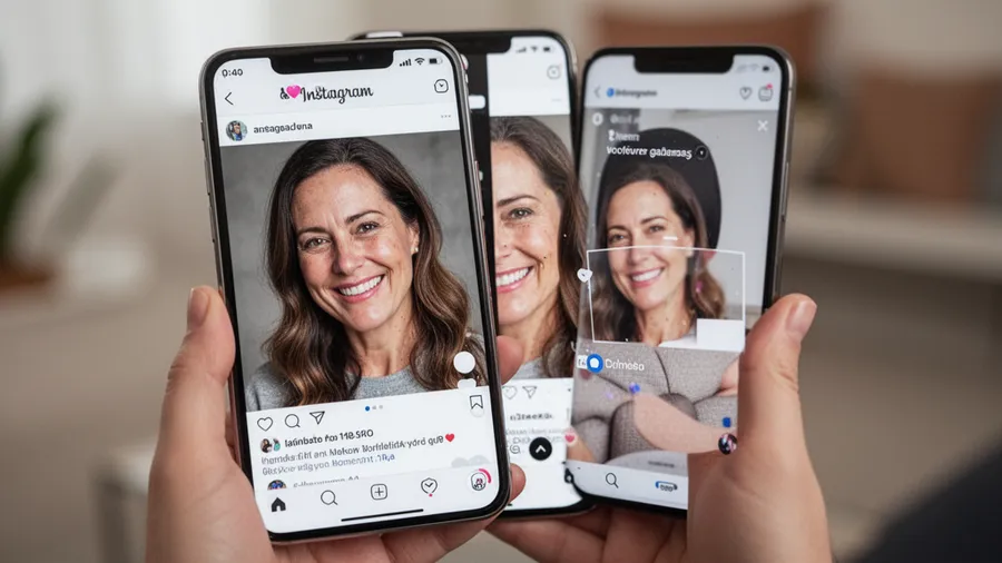Social media user reviewing enhanced portrait on smartphone