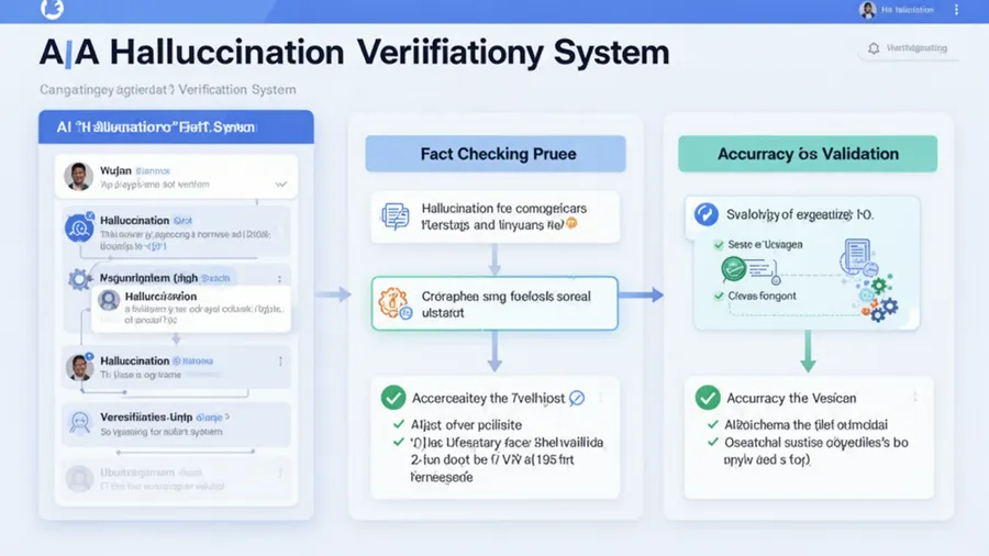 Technical diagram showing hallucination detection pipeline with confidence scoring