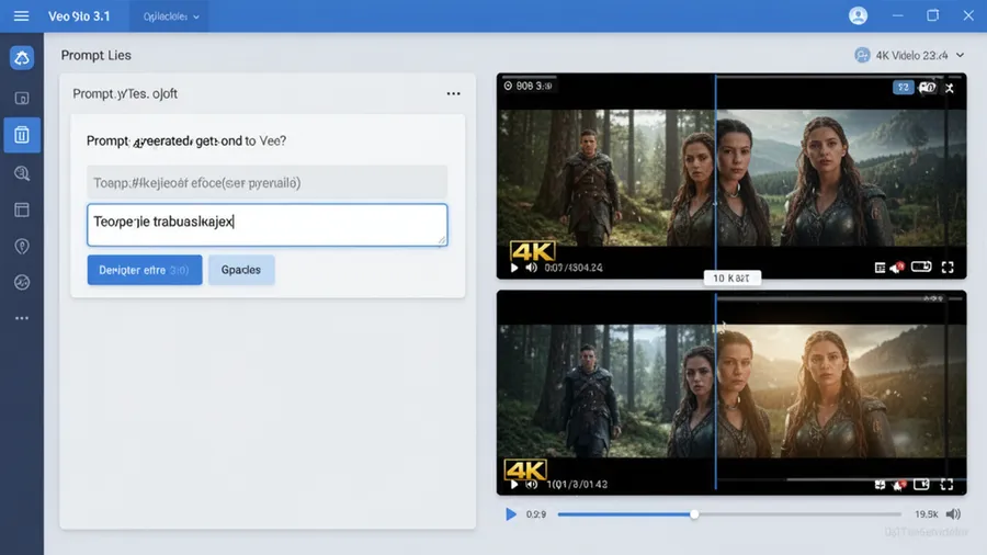 Veo 3.1 interface showing prompt input and generated 4K video output