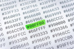 Colorful digital color palette showing HEX and RGB values for web design