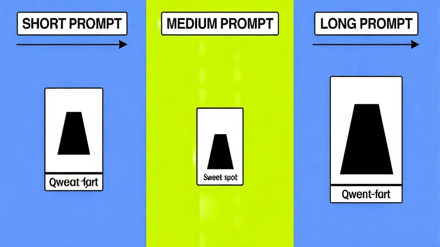 Visual comparison showing short prompt, medium prompt, and long prompt results with sweet spot highlighted