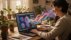 AI Art for Non-Designers Guide Non-designer creating AI art on laptop