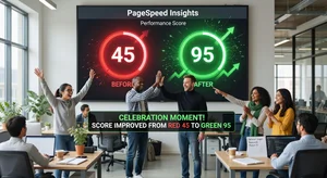 Performance score improving dramatically from failing red to passing green