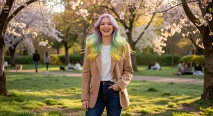 Happy person with fresh spring hair color and confident smile