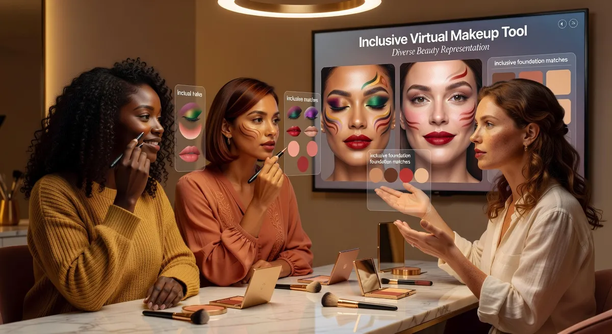 Beauty brand manager reviewing virtual try-on analytics dashboard showing conversion rates, engagement metrics, and customer behavior data