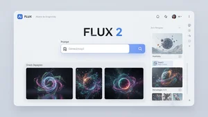 Modern AI interface showing FLUX 2 branding with prompt input field