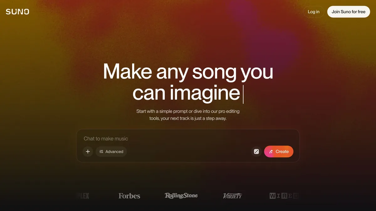 Suno generating a full AI song with lyrics and vocals
