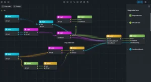 Visual workflow builder interface with drag and drop nodes