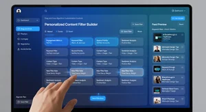 Modern social media feed interface with drag and drop algorithm customization controls