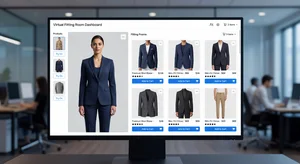 Modern e-commerce interface showing virtual fitting room technology