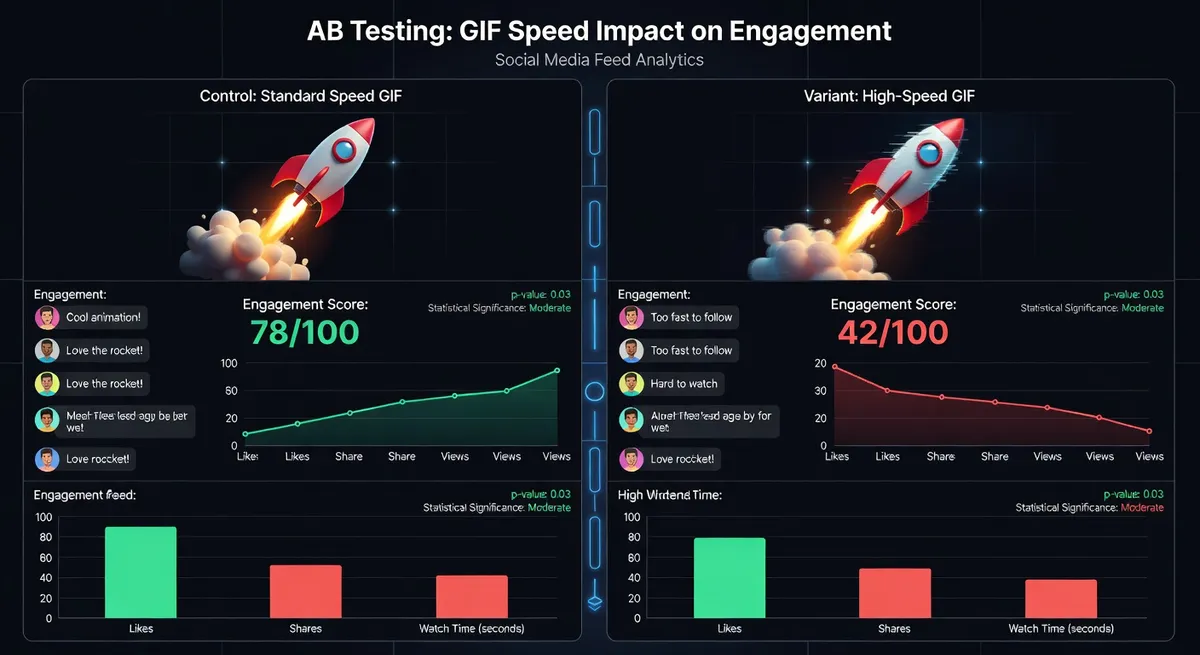 Data visualization showing engagement metrics across different GIF durations with highlighted sweet spots and psychological triggers that drive social media interaction