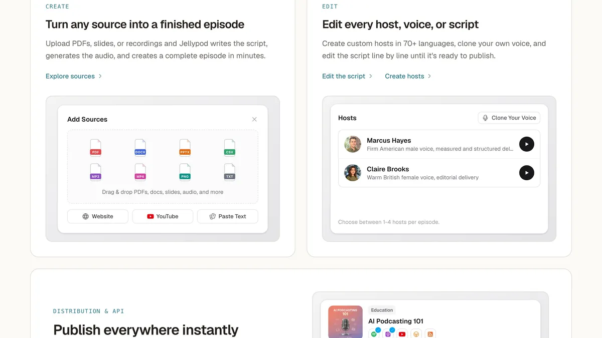 Jellypod AI podcast studio generating a multi-host episode