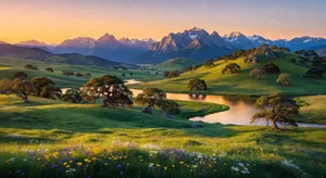 Landscape panorama created by extending original photo seamlessly in both directions