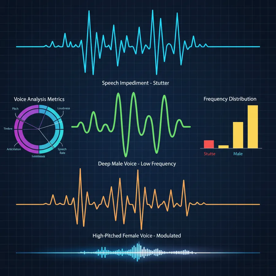Audio waveforms showing different AI voice characteristics