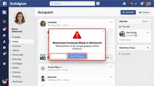 Social media dashboard showing restricted content warning in red alert notification