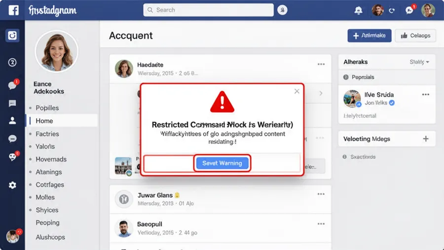 Social media dashboard showing restricted content warning in red alert notification