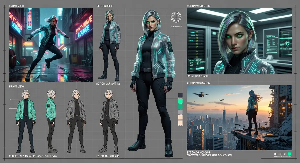 Examples of character consistency applications in comics, children's books, marketing materials, and visual storytelling projects