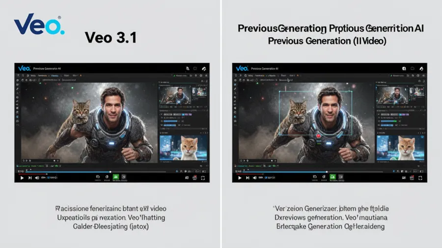 Side-by-side comparison of Veo 3.1 output versus previous generation AI video