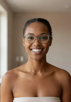 Happy person wearing perfect glasses match with confident smile