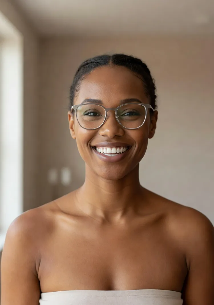 Happy person wearing perfect glasses match with confident smile
