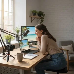 Video editor reviewing finished footage with watermarks successfully removed