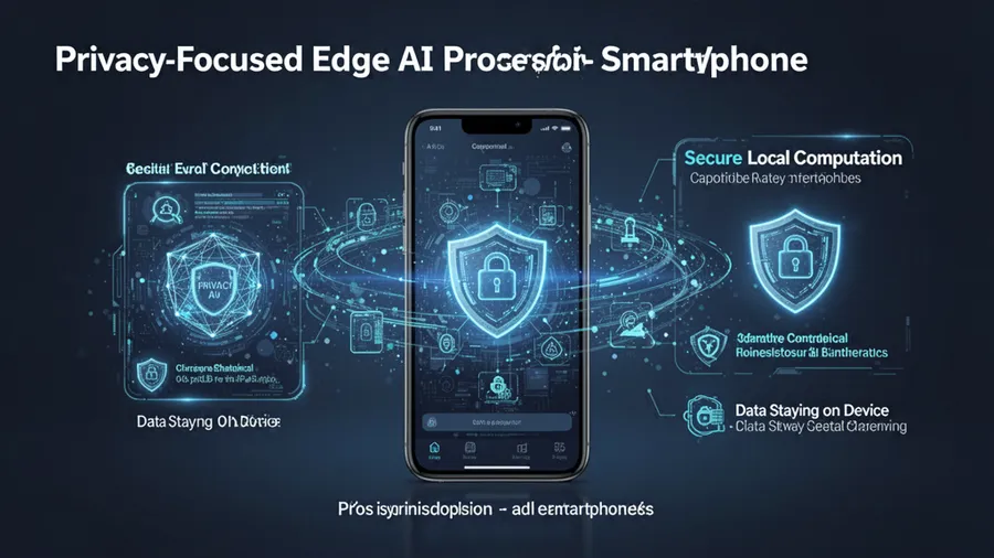 Privacy-focused edge AI processing on smartphone showing secure local computation