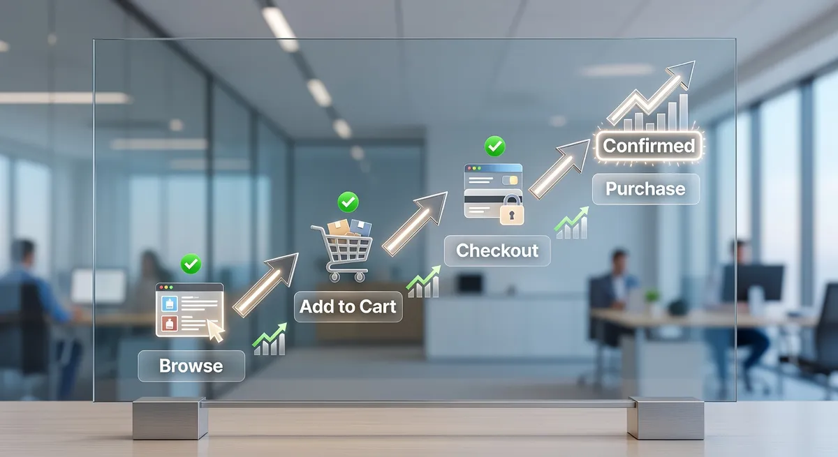 E-commerce conversion funnel showing improved journey from browse to purchase