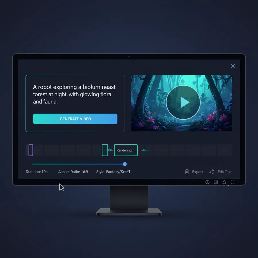 AI video generation interface showing text to video creation process