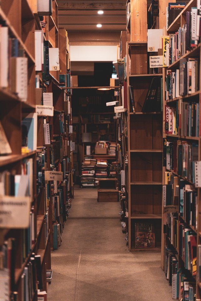 Person browsing book titles in a bookstore with psychological elements highlighting decision points