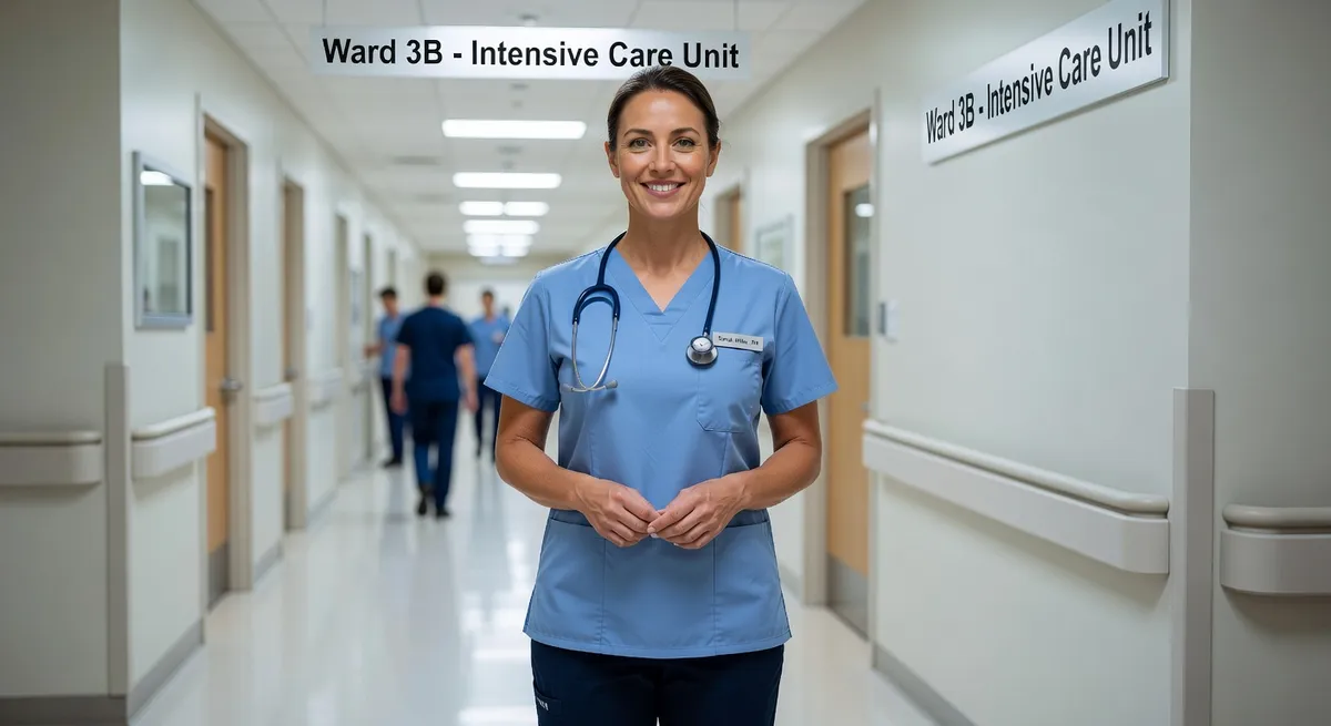 Healthcare professional in hospital with professional demeanor