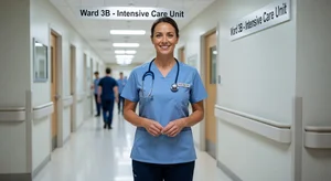 Healthcare professional in hospital with professional demeanor