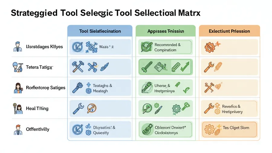 Strategic tool selection matrix showing recommended combinations for different professions