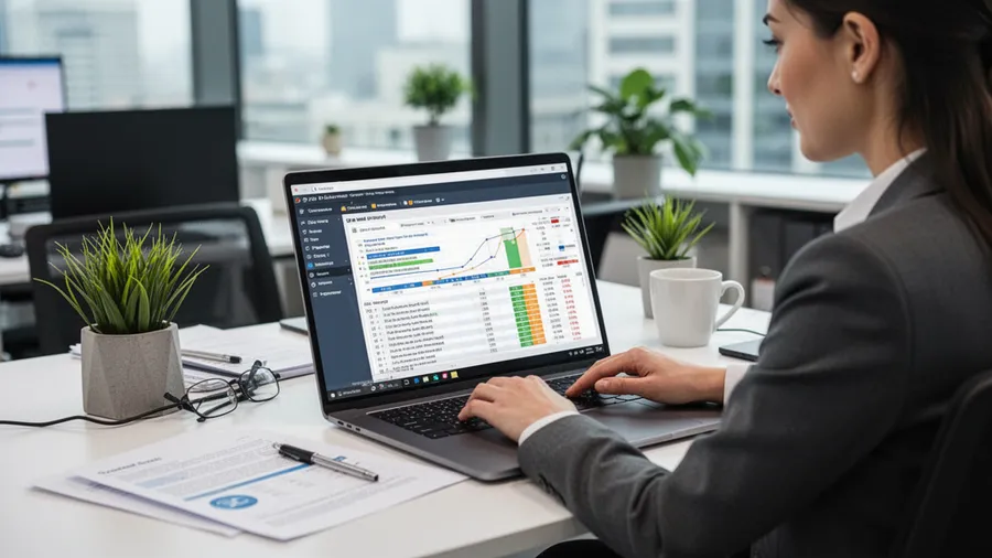 Marketing professional reviewing email campaign analytics on laptop