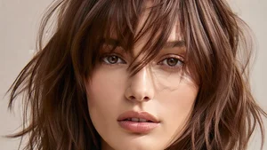 Close-up of textured layered hairstyle with natural movement and modern styling