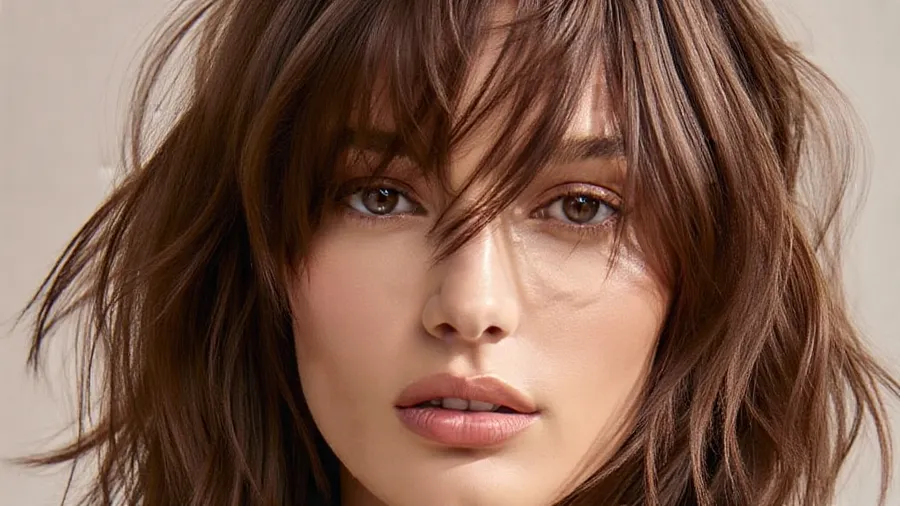 Close-up of textured layered hairstyle with natural movement and modern styling