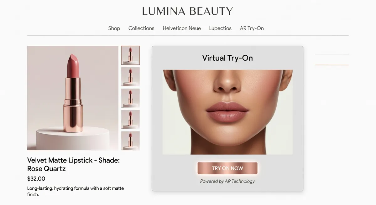 A diverse group of people of different ages, genders, and ethnicities using virtual makeup try-on on various devices, showing inclusive beauty technology