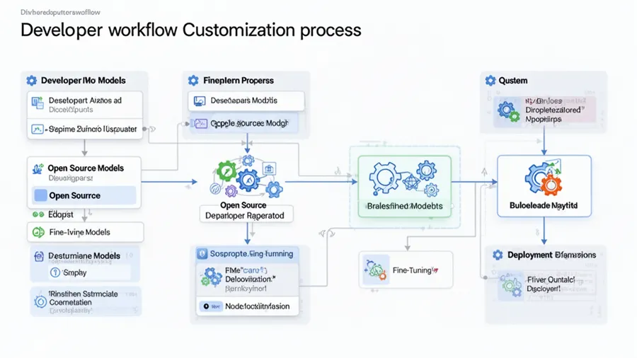 Developer workflow showing customization process for open source models including fine-tuning and deployment options