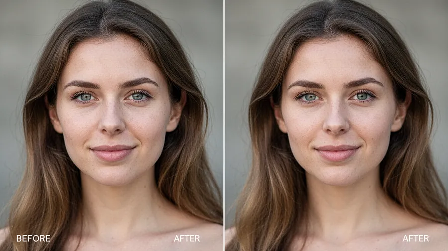 Before and after comparison showing natural portrait enhancement improvement