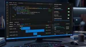 Developer tools showing lazy loading implementation with proper image attributes