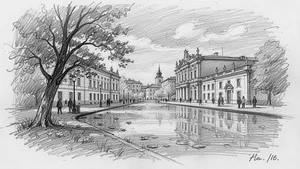 Photo transforming into artistic pencil sketch drawing with detailed line work