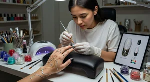 Nail artist creating intricate design with detailed application