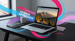 A creative composition showing photorealistic and stylized elements blended together, demonstrating how both approaches can coexist in brand visual strategy