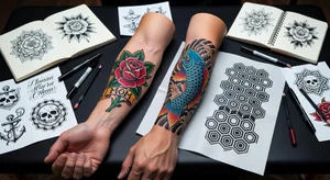 Various tattoo designs showing different styles and placement options