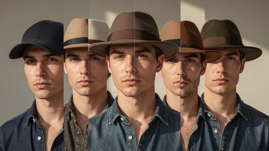 Collection of photos showing successful AI hat additions in various scenarios, including different head angles, lighting conditions, and hair types