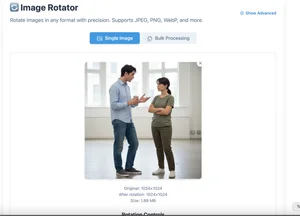 Simple image rotation tool interface with before and after views