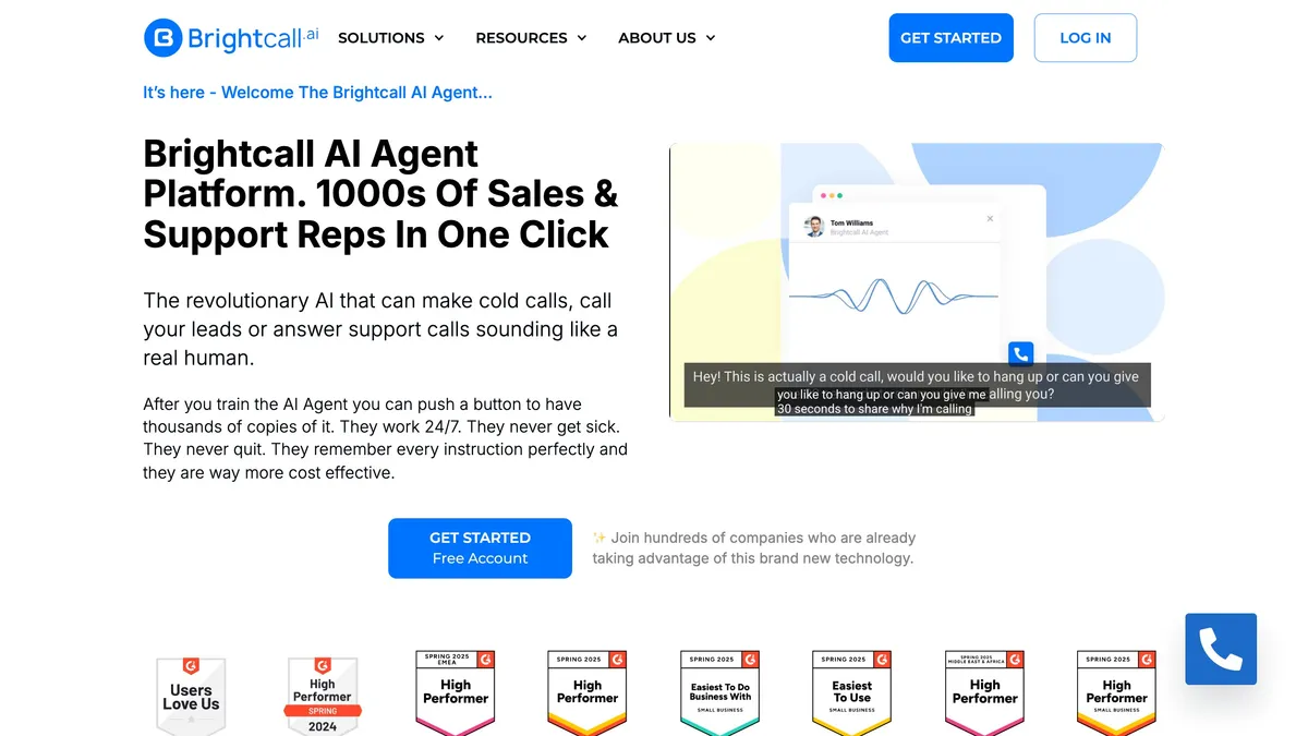Brightcall AI power dialer connecting reps to leads instantly